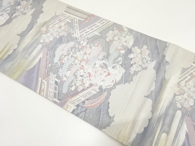 アンティーク　屋敷風景模様織り出し袋帯（材料）
